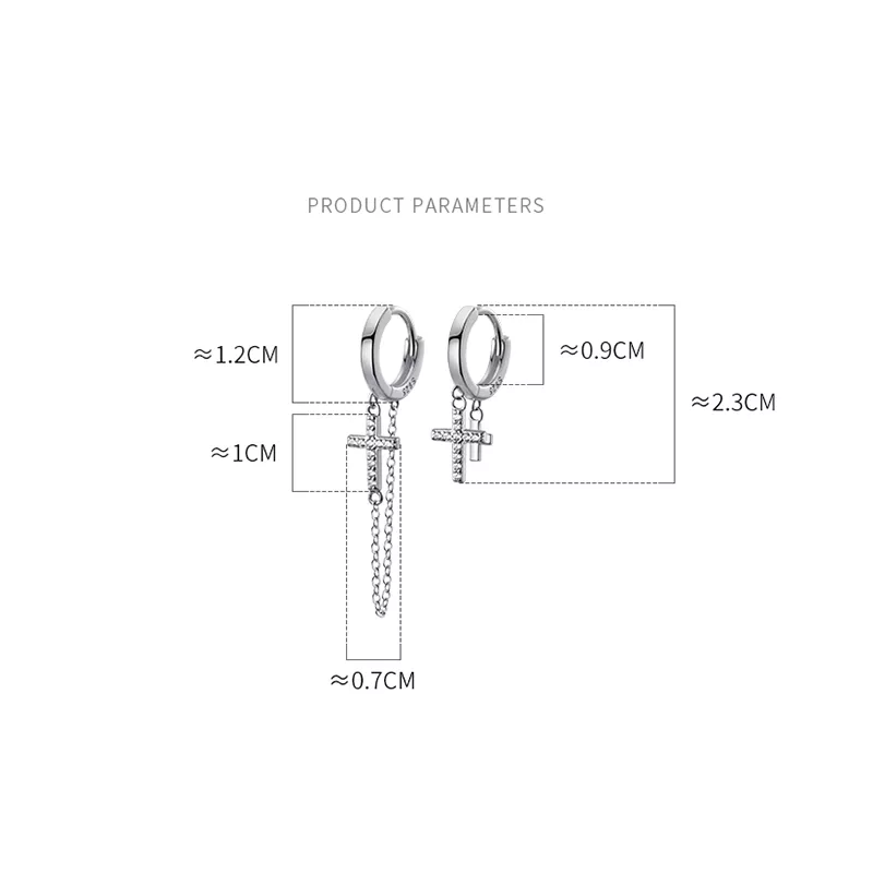 Anyco Fashion Earrings Silver 925 Sterling Vintage Punk Cuban Link Chain Cross Pendant Huggie for Men Women CZ Zircon Jewelry-Earrings-PEROZ Accessories