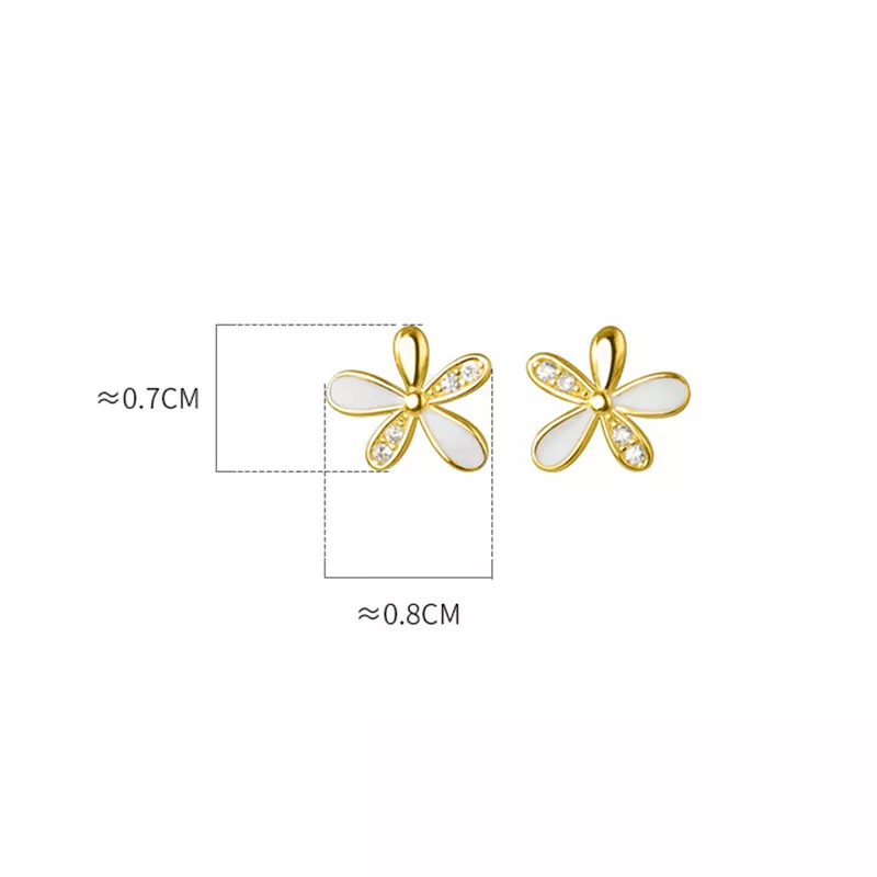 Anyco Fashion Earrings Gold 925 Sterling Silver Romantic White Enamel Cute Gold Flower Stud for Women Jewelry Gift-Earrings-PEROZ Accessories