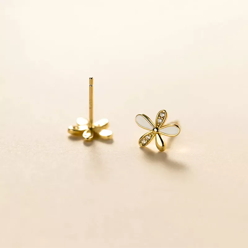 Anyco Fashion Earrings Gold 925 Sterling Silver Romantic White Enamel Cute Gold Flower Stud for Women Jewelry Gift-Earrings-PEROZ Accessories