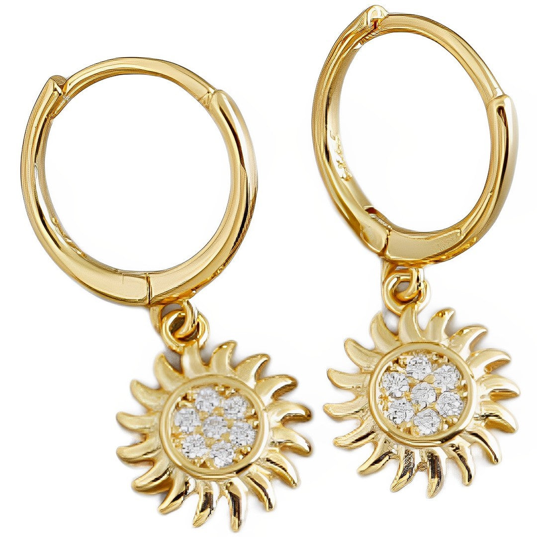 Anyco Earrings Gold Plated Rock Punk Round Zircon Sunflower Stud For Women Girl Teen Elegant Perfect Fashion Stylish Accessories Jewelry Gifts-Earrings-PEROZ Accessories