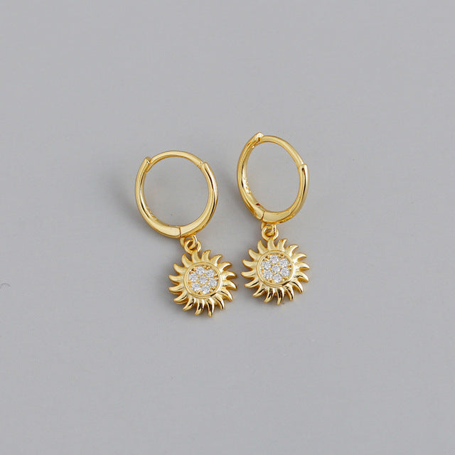 Anyco Earrings Gold Plated Rock Punk Round Zircon Sunflower Stud For Women Girl Teen Elegant Perfect Fashion Stylish Accessories Jewelry Gifts-Earrings-PEROZ Accessories