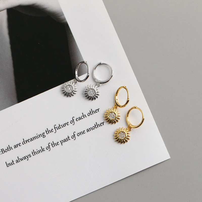 Anyco Earrings Gold Plated Rock Punk Round Zircon Sunflower Stud For Women Girl Teen Elegant Perfect Fashion Stylish Accessories Jewelry Gifts-Earrings-PEROZ Accessories