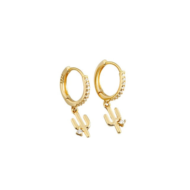 Anyco Earrings Gold Plated Luxury Pave Round Cactus Hanging Stud For Women Girl Teen Elegant Fashion Stylish Accessories Jewelry Gifts-Earrings-PEROZ Accessories
