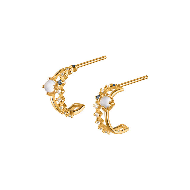 Anyco Fashion Earrings Gold 925 Sterling Silver Elegant Double Glass Beads Geometric Stud for Women Jewelry-Earrings-PEROZ Accessories