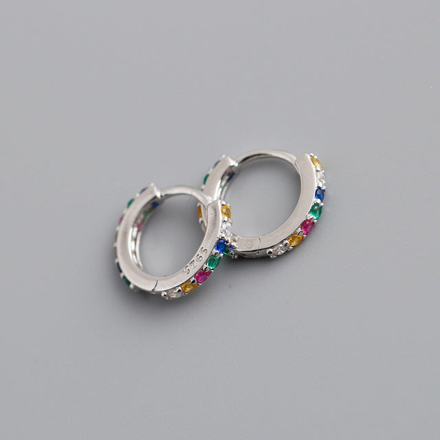 Anyco Earrings Sterling Silver Color Punk Pave CZ Simple Round 8.8MM Ear Buckle For Women Girl Teen Chic Fashion Stylish Accessories Jewelry Gifts-Earrings-PEROZ Accessories