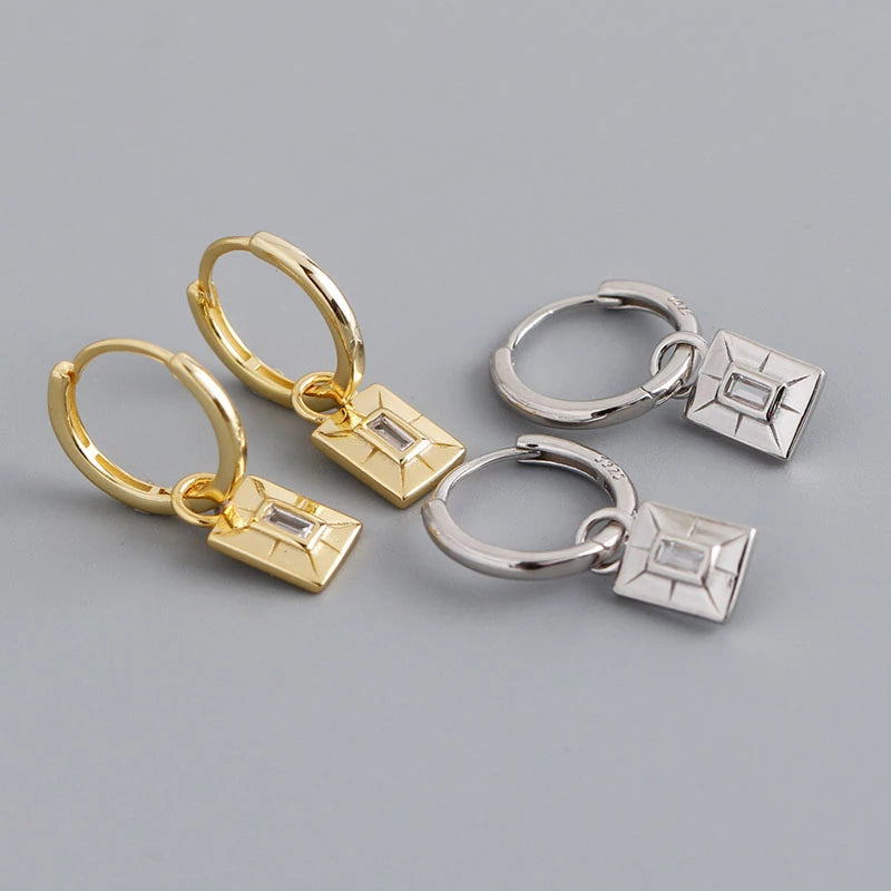 Anyco Earrings Gold Plated Luxury Square French Eye Gold Charm Pendant Drop For Women Teen Fashion Stylish Accessories Jewelry Gifts-Earrings-PEROZ Accessories