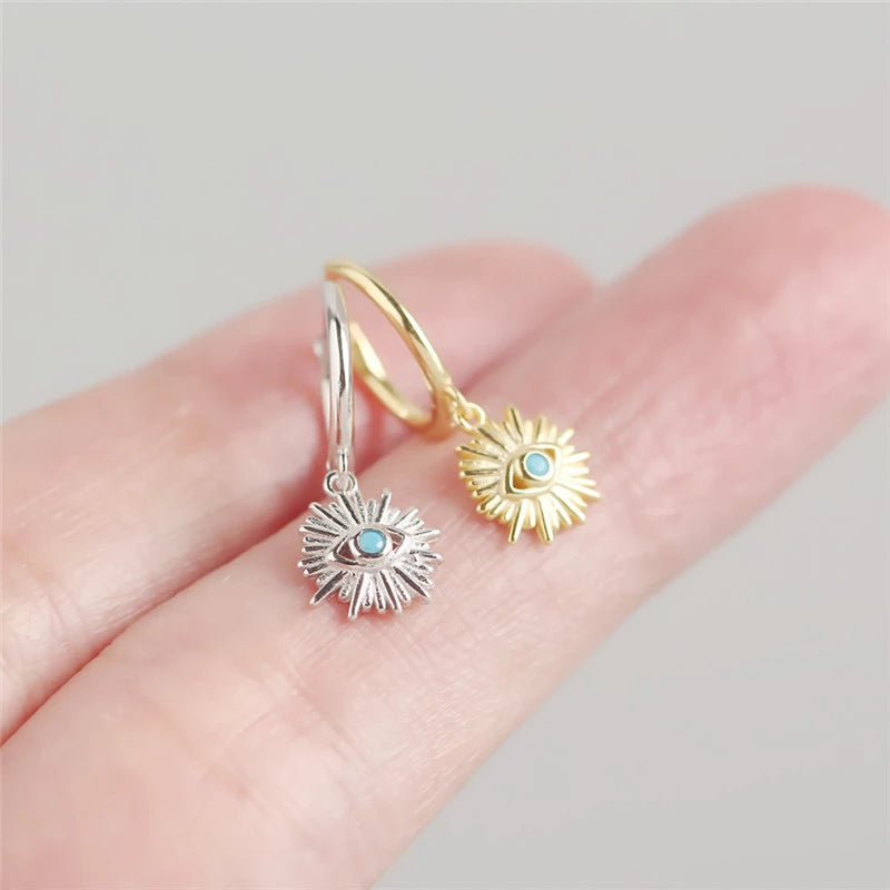 Anyco Earrings Sterling Silver Geometric Blue Zircon Cute Eye Stud For Women Girl Teen Perfect Elegant Fashion Stylish Accessories Jewelry Gifts-Earrings-PEROZ Accessories