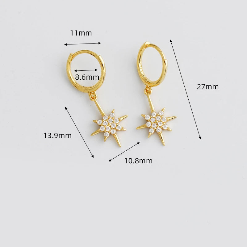 Anyco Earrings Gold Plated Luxury Crystal Zircon Shining Light Star Stud For Women Girl Teen Chic Fashion Stylish Accessories Jewelry Gifts-Earrings-PEROZ Accessories