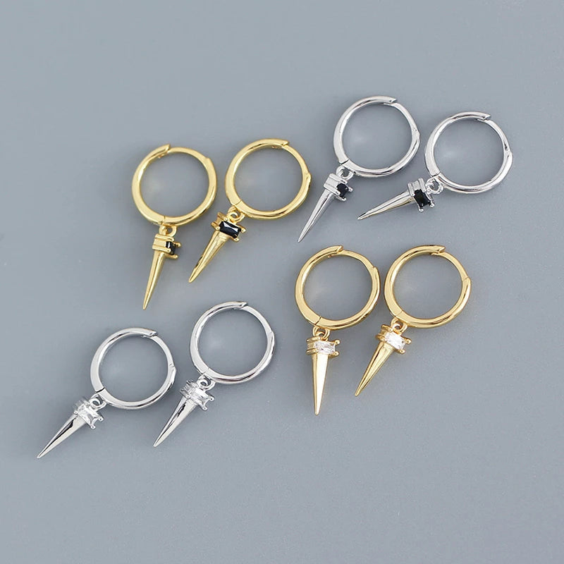 Anyco Earrings Gold Plated Pave Square Black Zircon Long Spike Rivet Hanging Stud For Women Girl Teen Fashion Stylish Accessories Jewelry Gifts-Earrings-PEROZ Accessories