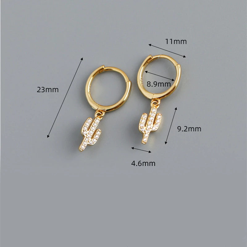 Anyco Earrings Sterling Silver Pave Zircon Cactus Ear Buckle For Women Girl Teen Chic Fashion Stylish Rock Accessories Jewelry Gifts-Earrings-PEROZ Accessories