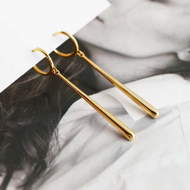 Anyco Earrings Gold Plated Minimalist Long Water Drop Fringe Rock Bohemian For Women Girl Fashion Stylish Rock Punk Accessories Jewelry Gifts-Earrings-PEROZ Accessories