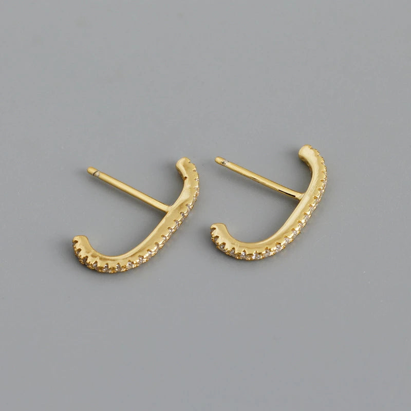 Anyco Earrings Gold Plated Minimalist Bar French Exquisite Zircon Stud For Women Girl Fashion Stylish Rock Punk Accessories Jewelry Gifts-Earrings-PEROZ Accessories