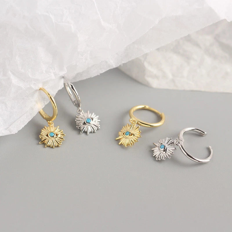 Anyco Earrings Sterling Silver Geometric Blue Zircon Cute Eye Stud For Women Girl Teen Perfect Elegant Fashion Stylish Accessories Jewelry Gifts-Earrings-PEROZ Accessories