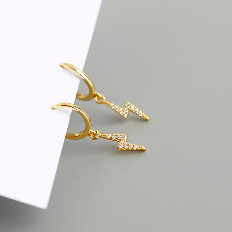 Anyco Earrings Buckle Punk Lightning Pierce White Zircon Charms Goth Hoop For Women Party Jewelry Gold-Earrings-PEROZ Accessories