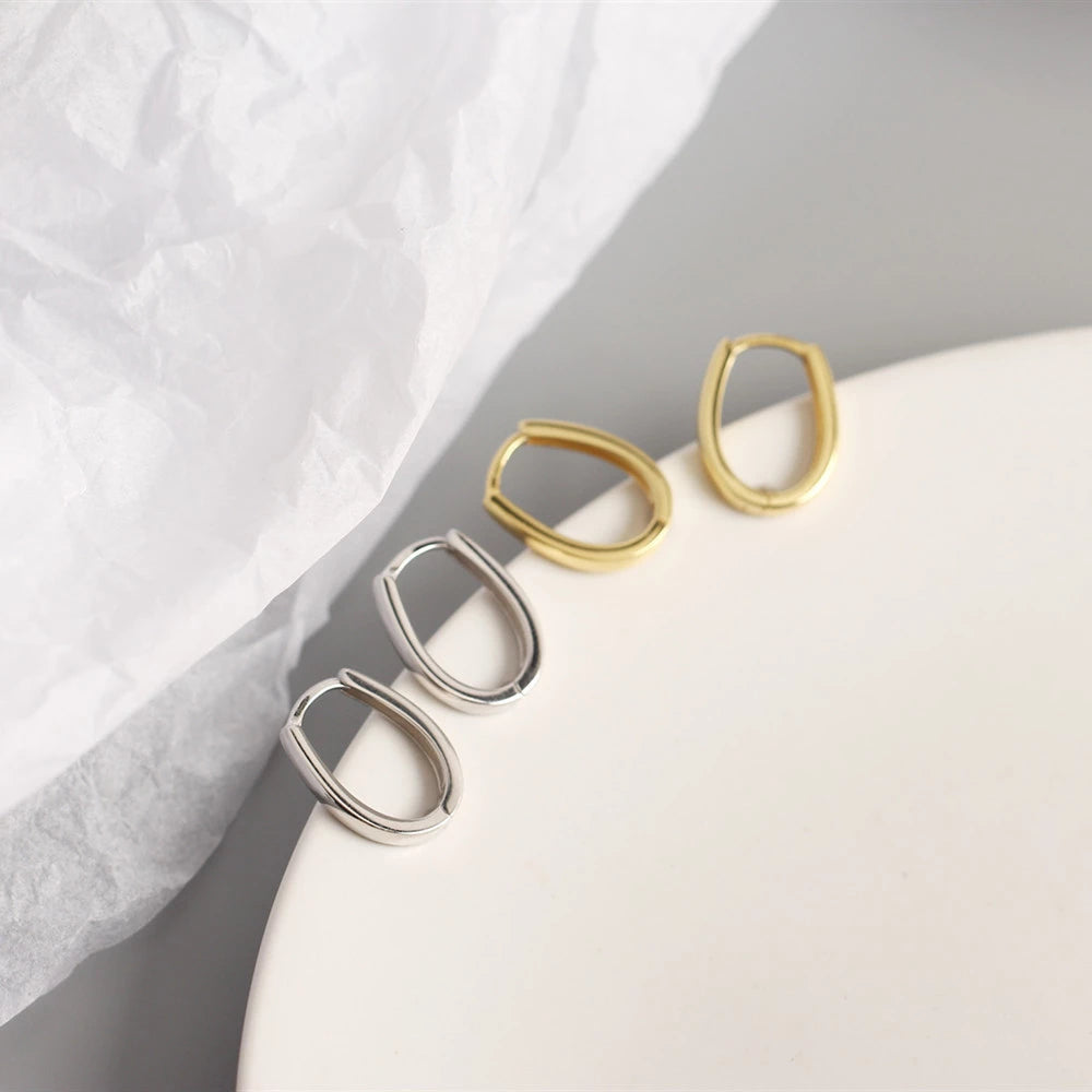 Anyco Earrings Sterling Silver Bohemian Minimalist Geometric Thick Oval Hoop For Women Girl Teen Fashion Stylish Accessories Jewelry Gifts-Earrings-PEROZ Accessories