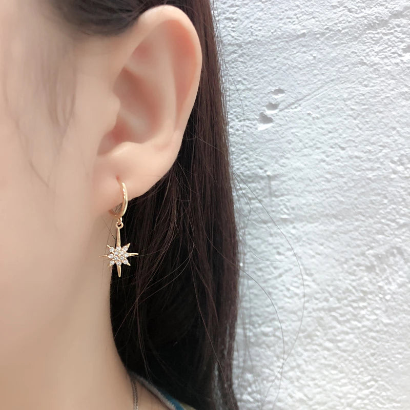 Anyco Earrings Sterling Silver Luxury Crystal Zircon Shining Light Star Stud For Women Girl Teen Chic Fashion Stylish Accessories Jewelry Gifts-Earrings-PEROZ Accessories