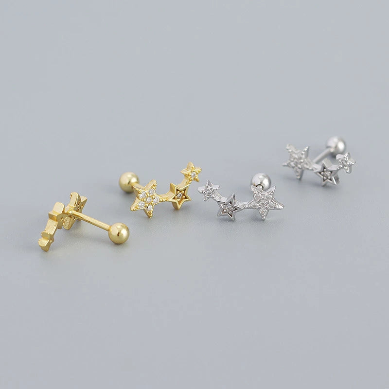 Anyco Earrings Sterling Silver Screw Beads Chic Gold Star Zircon Stud For Women Girl Teen Fashion Stylish Accessories Jewelry Gifts-Earrings-PEROZ Accessories