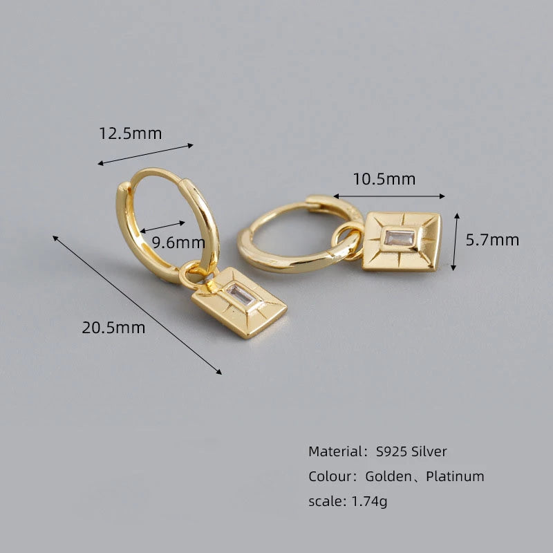 Anyco Earrings Gold Plated Luxury Square French Eye Gold Charm Pendant Drop For Women Teen Fashion Stylish Accessories Jewelry Gifts-Earrings-PEROZ Accessories