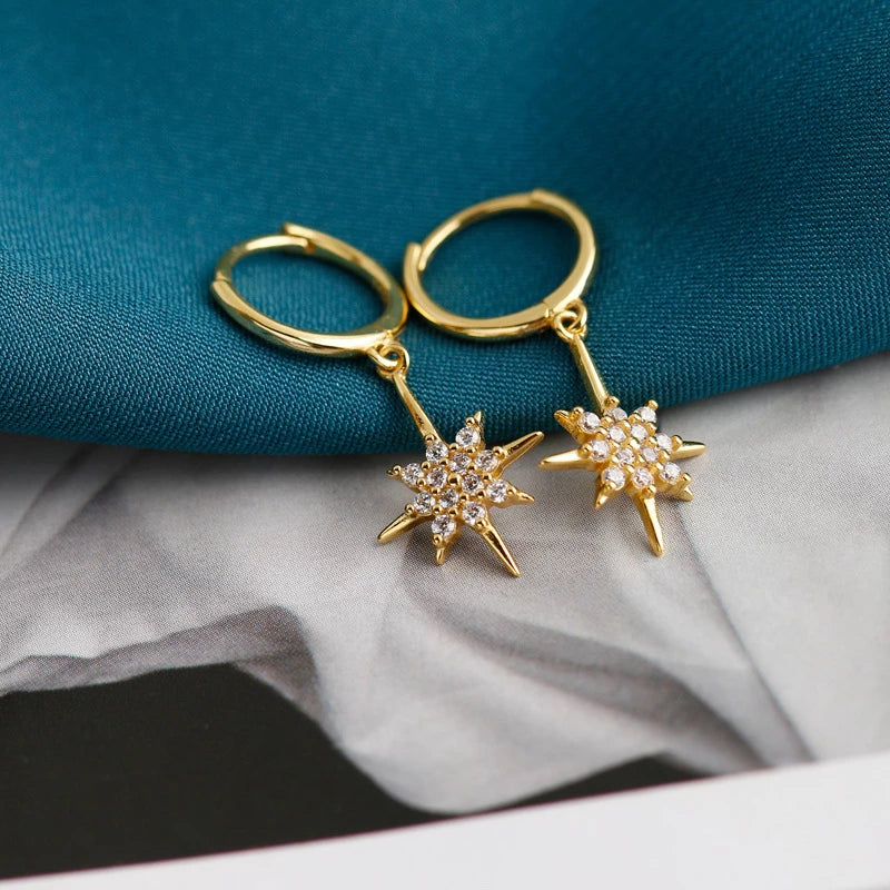 Anyco Earrings Gold Plated Luxury Crystal Zircon Shining Light Star Stud For Women Girl Teen Chic Fashion Stylish Accessories Jewelry Gifts-Earrings-PEROZ Accessories