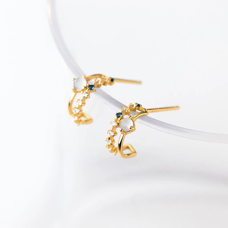 Anyco Fashion Earrings Gold 925 Sterling Silver Elegant Double Glass Beads Geometric Stud for Women Jewelry-Earrings-PEROZ Accessories