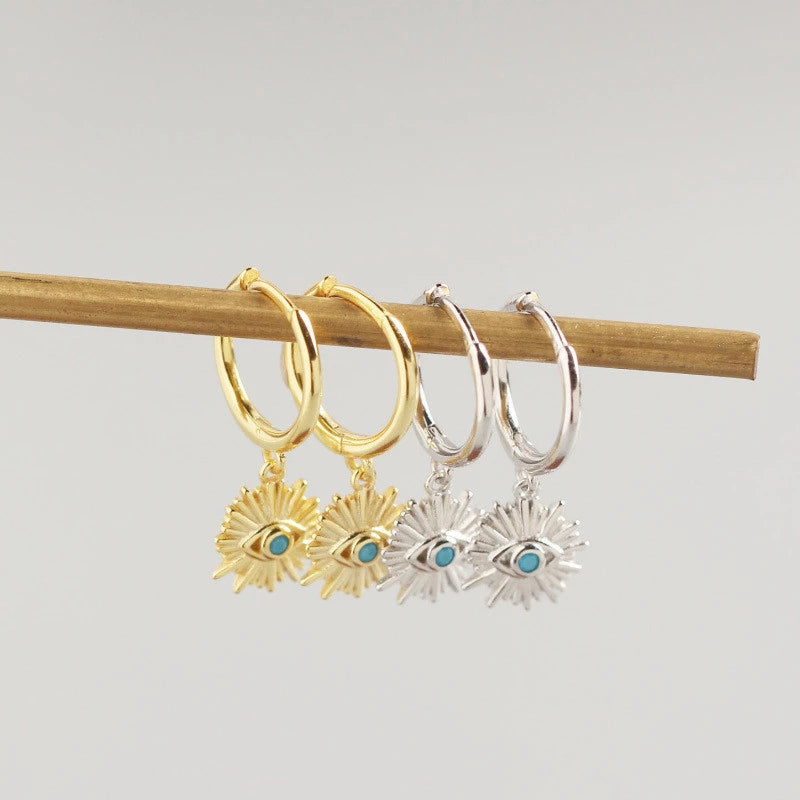Anyco Earrings Sterling Silver Geometric Blue Zircon Cute Eye Stud For Women Girl Teen Perfect Elegant Fashion Stylish Accessories Jewelry Gifts-Earrings-PEROZ Accessories