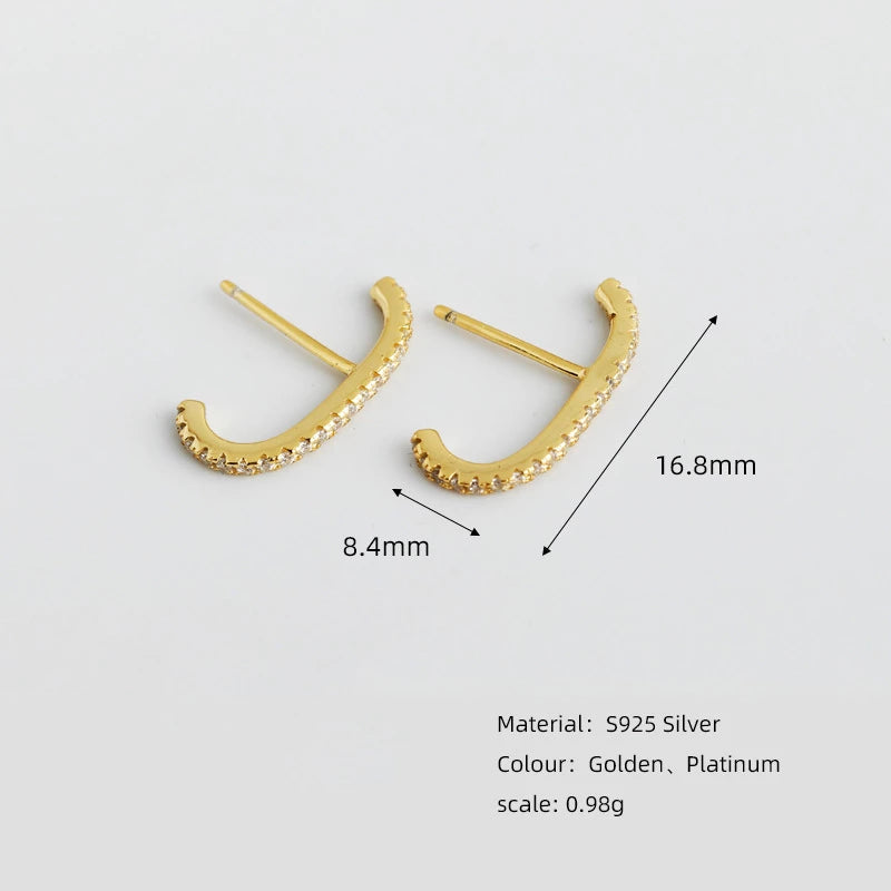 Anyco Earrings Gold Plated Minimalist Bar French Exquisite Zircon Stud For Women Girl Fashion Stylish Rock Punk Accessories Jewelry Gifts-Earrings-PEROZ Accessories