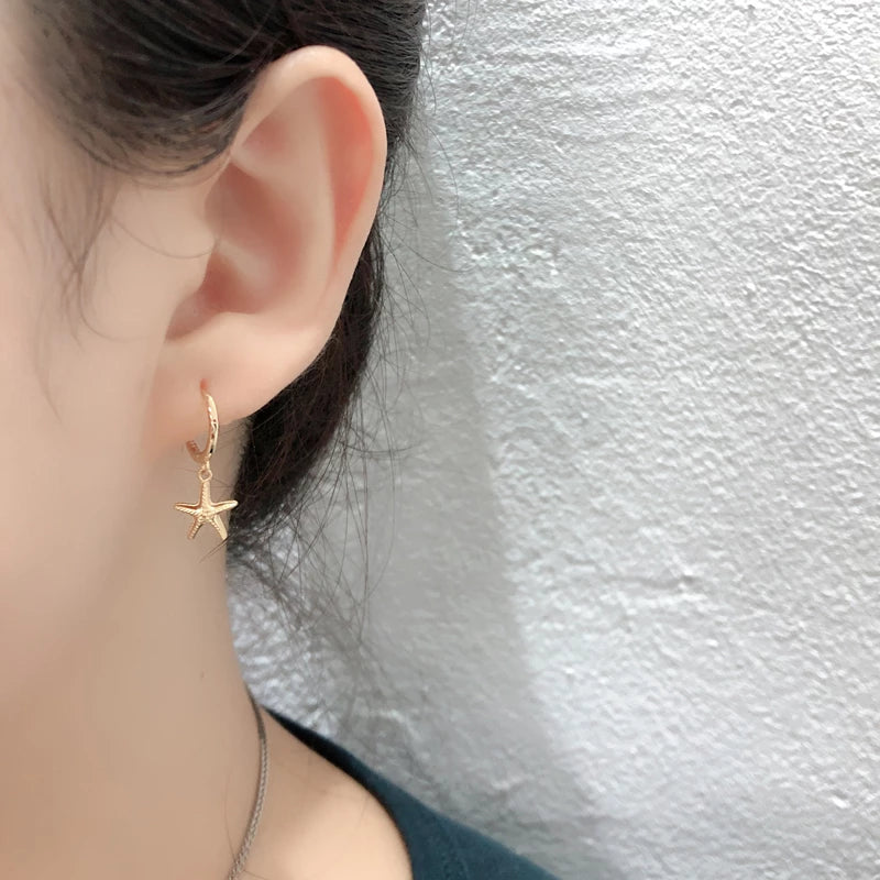 Anyco Earrings Gold Plated Simple Bohemian Summer Beach Ocean Starfish Stud For Women Girl Teen Chic Fashion Stylish Accessories Jewelry Gifts-Earrings-PEROZ Accessories