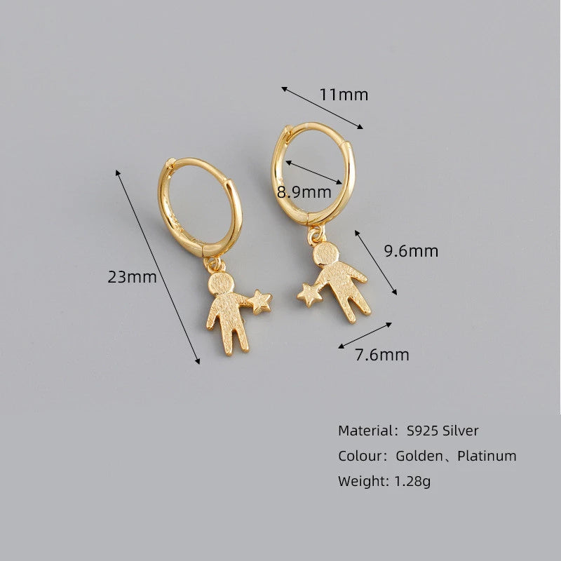Anyco Earrings Sterling Silver Minimalist Creative New Statue Portrait Star Buckle For Women Girl Fashion Stylish Rock Accessories Jewelry Gifts-Earrings-PEROZ Accessories