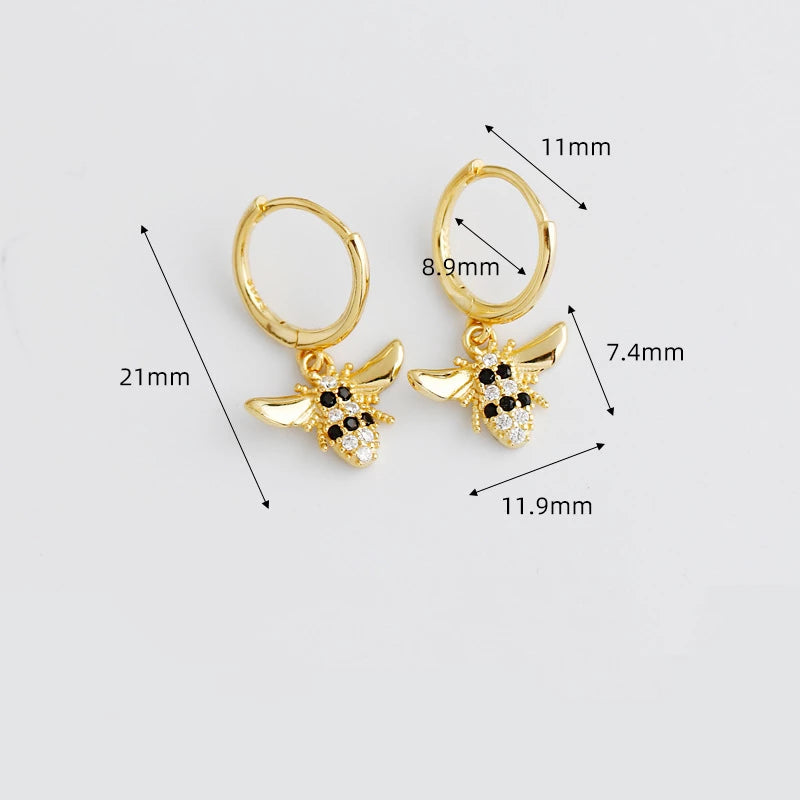Anyco Earrings Gold Plated Punk Black Zircon 3D Bee Pendant Ear Buckle For Women Girl Teen Chic Fashion Stylish Accessories Jewelry Gifts-Earrings-PEROZ Accessories