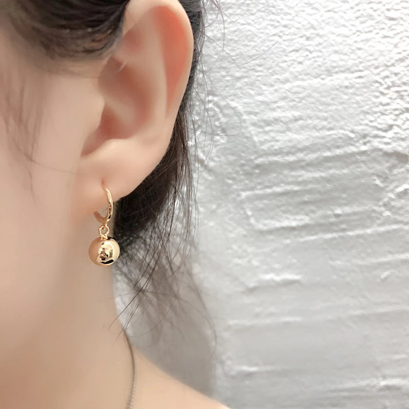 Anyco Earrings Gold Plated Minimalist 8mm Round Bead Pendant Stud For Women Girl Teen Chic Fashion Stylish Accessories Jewelry Gifts-Earrings-PEROZ Accessories