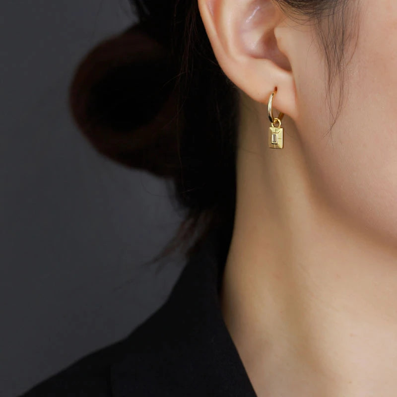 Anyco Earrings Gold Plated Luxury Square French Eye Gold Charm Pendant Drop For Women Teen Fashion Stylish Accessories Jewelry Gifts-Earrings-PEROZ Accessories