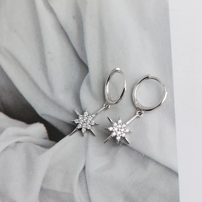 Anyco Earrings Sterling Silver Luxury Crystal Zircon Shining Light Star Stud For Women Girl Teen Chic Fashion Stylish Accessories Jewelry Gifts-Earrings-PEROZ Accessories