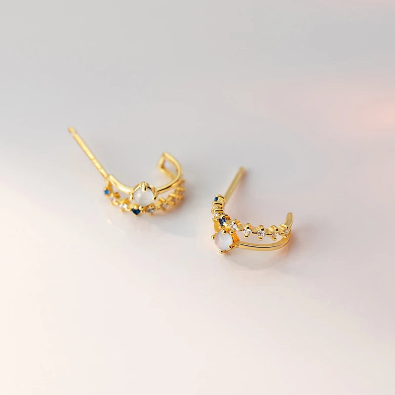 Anyco Fashion Earrings Gold 925 Sterling Silver Elegant Double Glass Beads Geometric Stud for Women Jewelry-Earrings-PEROZ Accessories
