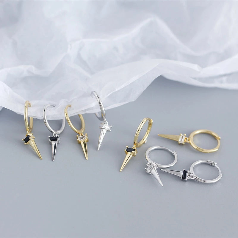 Anyco Earrings Gold Plated Pave Square Black Zircon Long Spike Rivet Hanging Stud For Women Girl Teen Fashion Stylish Accessories Jewelry Gifts-Earrings-PEROZ Accessories