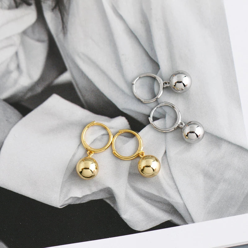 Anyco Earrings Gold Plated Minimalist 8mm Round Bead Pendant Stud For Women Girl Teen Chic Fashion Stylish Accessories Jewelry Gifts-Earrings-PEROZ Accessories