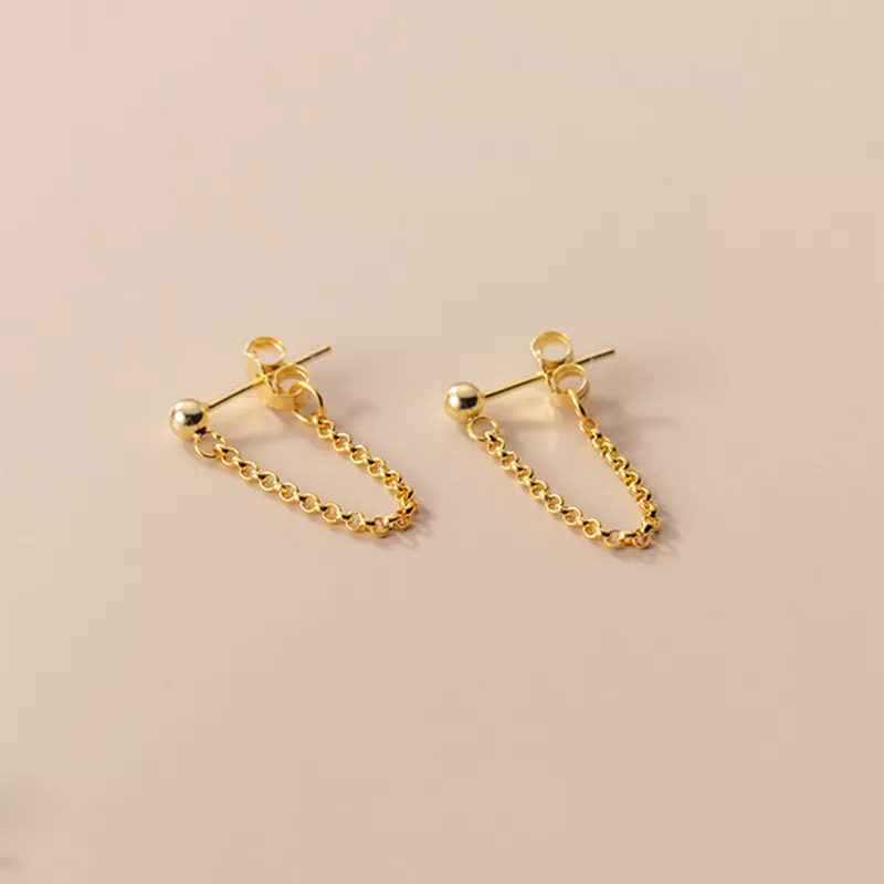 Anyco Fashion Earrings Gold 925 Sterling Silver Gothic Cuban Link Chain Hanging Stud for Women Piercing Jewelry-Earrings-PEROZ Accessories