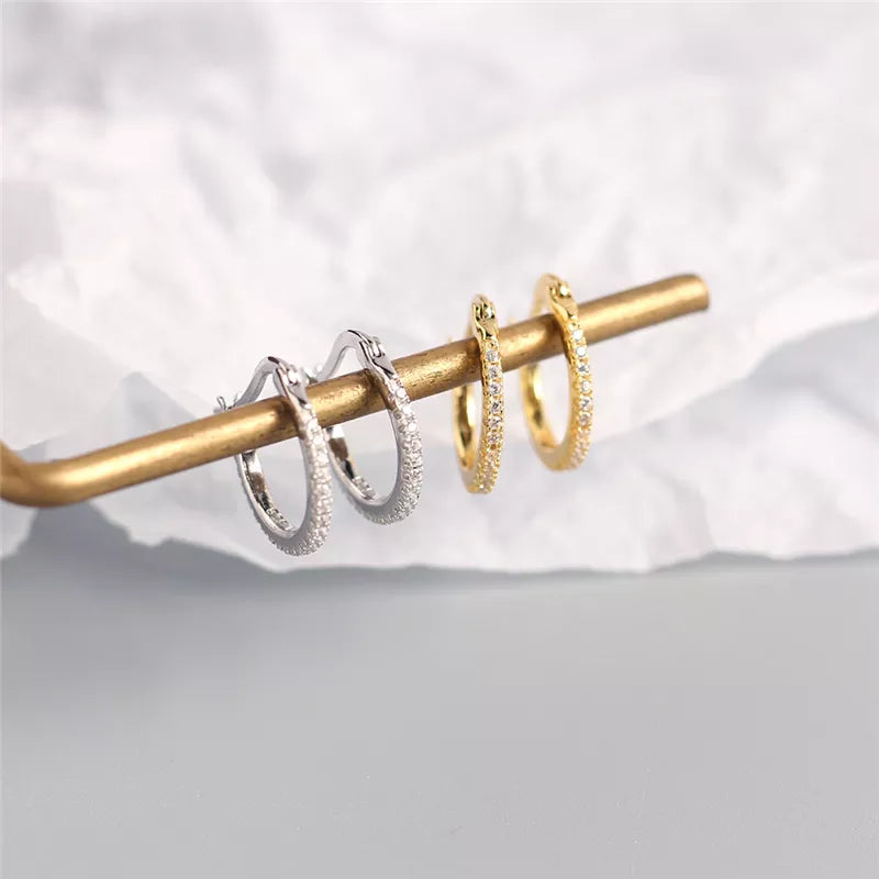 Anyco Earrings Sterling Silver White Minimalist Round Rainbow CZ Zircon Hoops Crystal Huggies For Women Girl Fashion Stylish Accessories Jewelry Gifts-Earrings-PEROZ Accessories