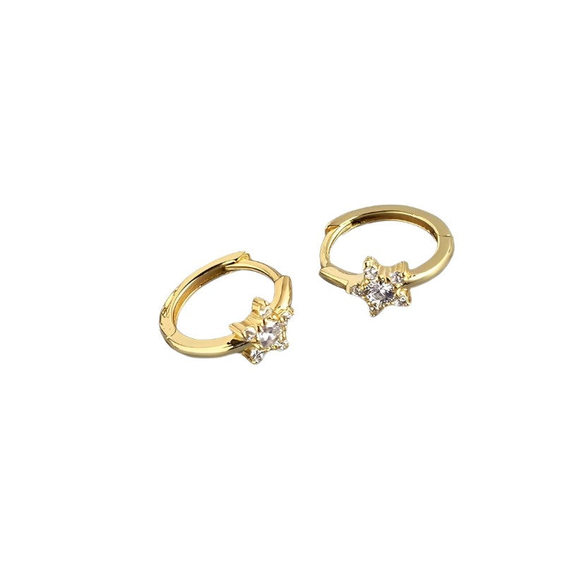Anyco Earrings Gold Plated Pave Zircon Star Minimalist Ear Buckle For Women Girl Fashion Stylish Rock Punk Accessories Jewelry Gifts-Earrings-PEROZ Accessories