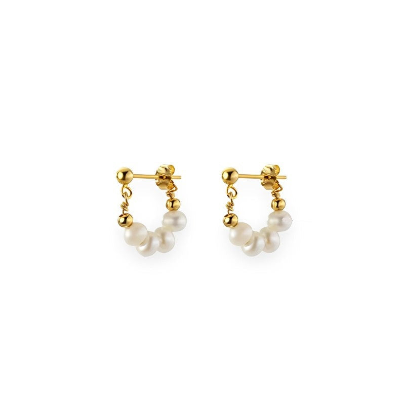 Anyco Fashion Earrings Gold 925 Sterling Silver Punk Bohemian Natural Baroque Pearl Huggies for Women Simple Party Jewelry-Earrings-PEROZ Accessories