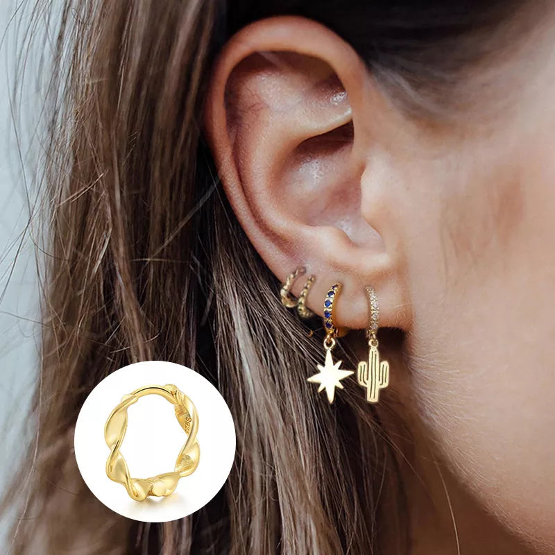Anyco Earrings Gold Plated Minimalist Round Wave Twist Small Stud For Women Girl Teen Fashion Stylish Accessories Jewelry Gifts-Earrings-PEROZ Accessories