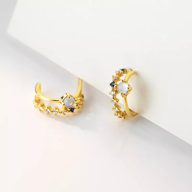 Anyco Fashion Earrings Gold 925 Sterling Silver Elegant Double Glass Beads Geometric Stud for Women Jewelry-Earrings-PEROZ Accessories