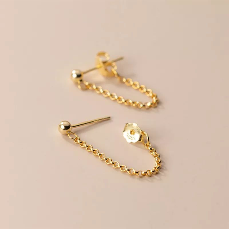 Anyco Fashion Earrings Gold 925 Sterling Silver Gothic Cuban Link Chain Hanging Stud for Women Piercing Jewelry-Earrings-PEROZ Accessories