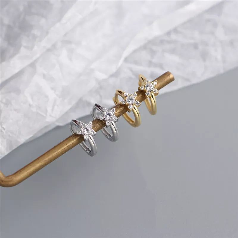 Anyco Earrings Gold Plated Pave Zircon Star Minimalist Ear Buckle For Women Girl Fashion Stylish Rock Punk Accessories Jewelry Gifts-Earrings-PEROZ Accessories