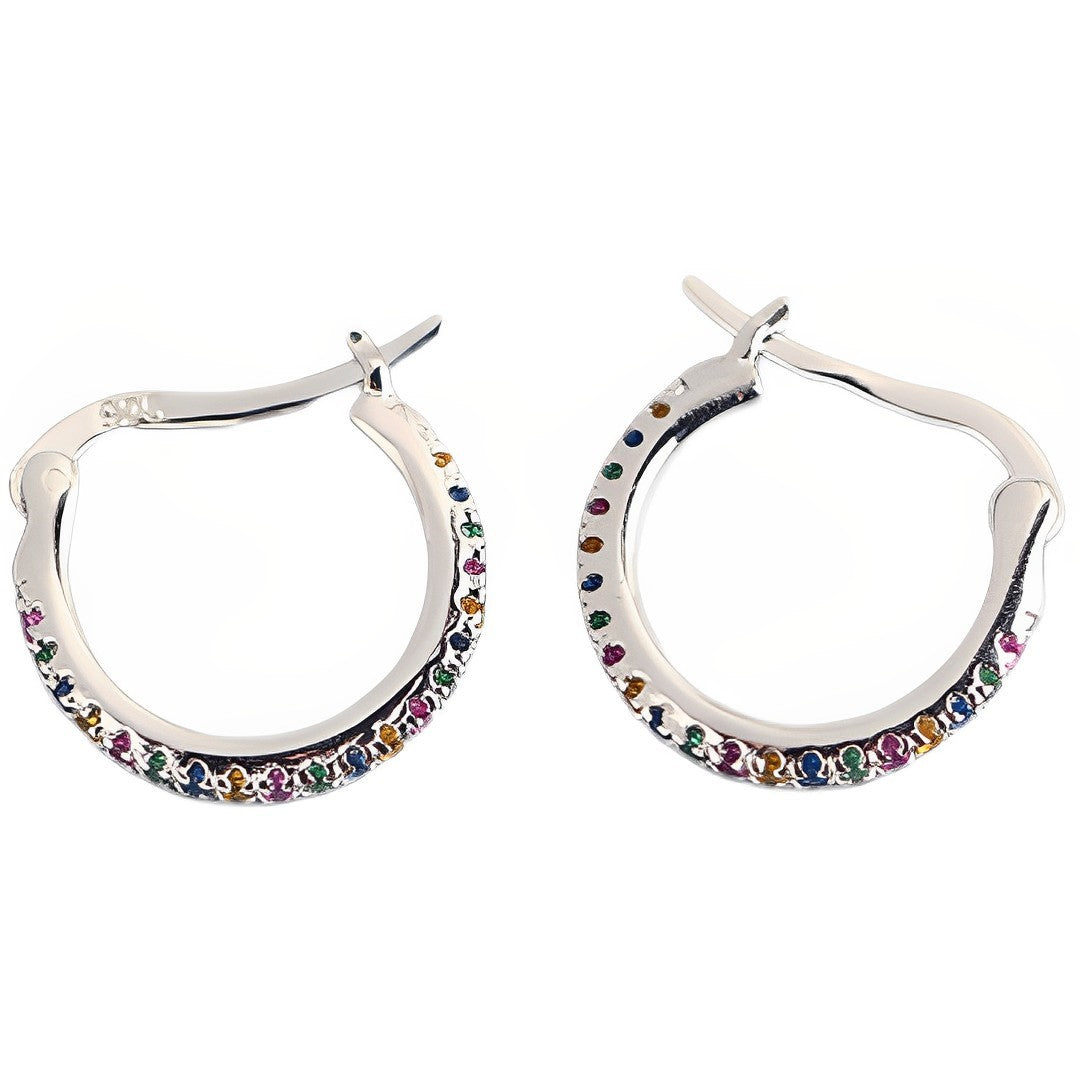 Anyco Earrings Sterling Silver Minimalist Round Rainbow CZ Zircon Hoops Crystal Huggies For Women Girl Fashion Stylish Accessories Jewelry Gifts-Earrings-PEROZ Accessories