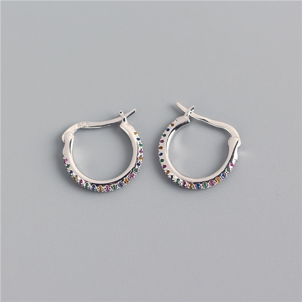Anyco Earrings Sterling Silver Minimalist Round Rainbow CZ Zircon Hoops Crystal Huggies For Women Girl Fashion Stylish Accessories Jewelry Gifts-Earrings-PEROZ Accessories