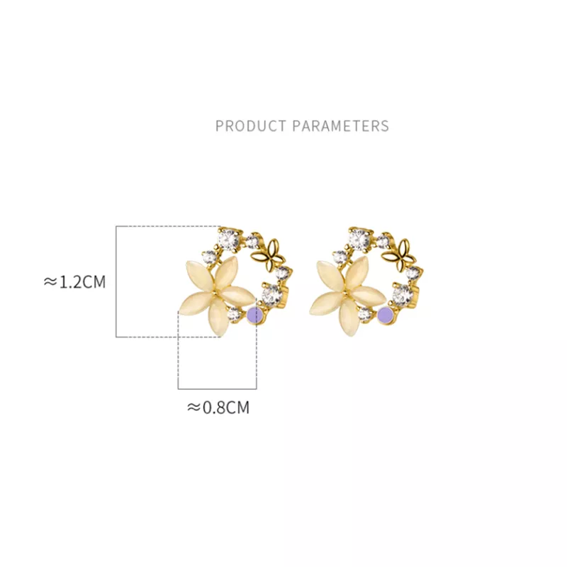 Anyco Fashion Earrings Gold 925 Sterling Silver Romantic Synthetic Opal Flower Stud Women Jewelry-Earrings-PEROZ Accessories