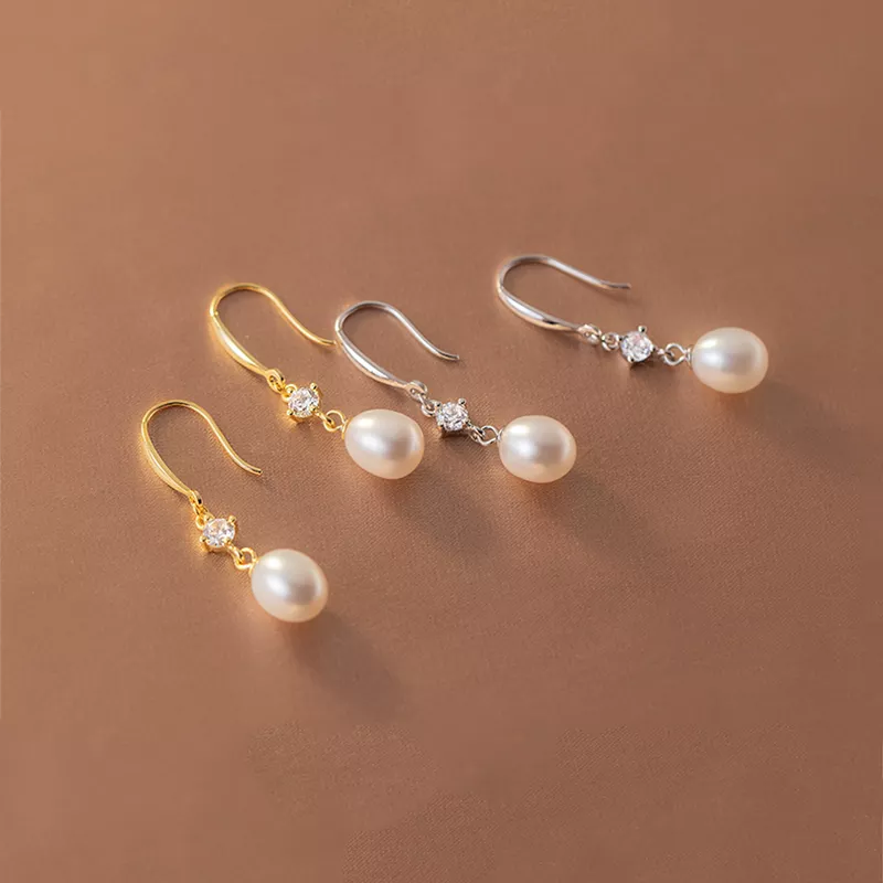 Anyco Fashion Earrings Silver 925 Sterling Elegant Natural Baroque Pearl Pendant Women Charming Jewelry-Earrings-PEROZ Accessories