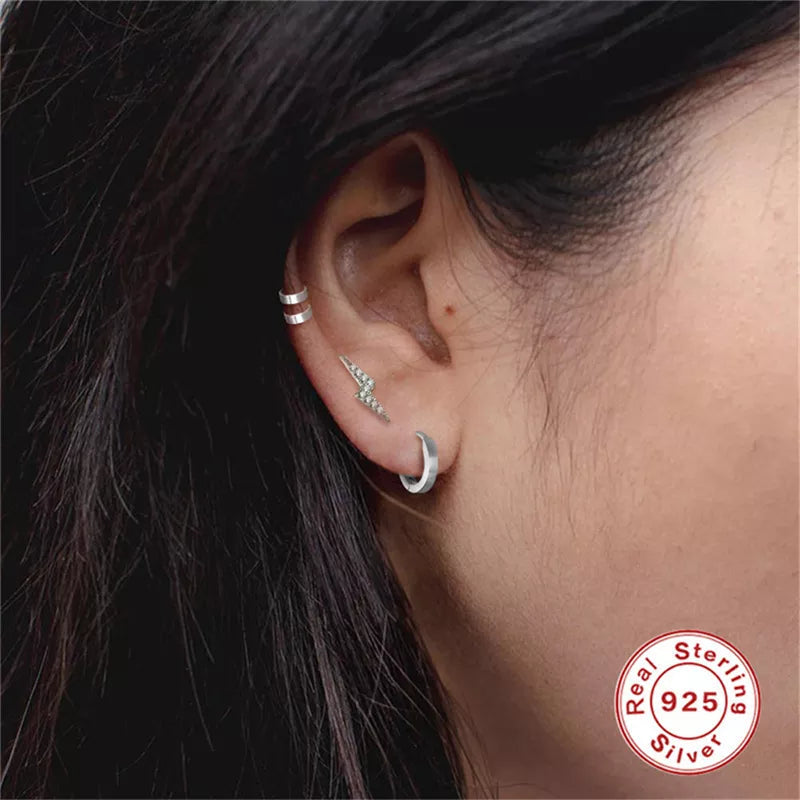Anyco Earrings Gold Plated Minimalist Pavé White Zircon Lightning Small Stud For Women Teen Fashion Stylish Accessories Jewelry Gifts-Earrings-PEROZ Accessories