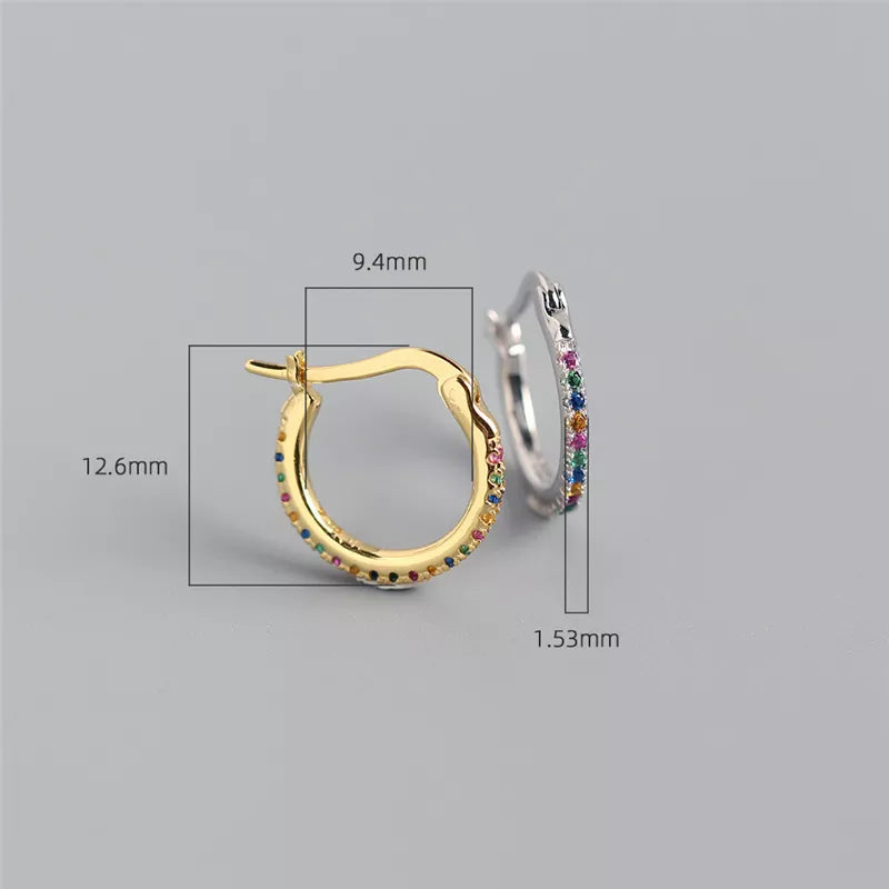 Anyco Earrings Sterling Silver White Minimalist Round Rainbow CZ Zircon Hoops Crystal Huggies For Women Girl Fashion Stylish Accessories Jewelry Gifts-Earrings-PEROZ Accessories
