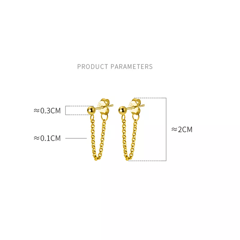 Anyco Fashion Earrings Gold 925 Sterling Silver Gothic Cuban Link Chain Hanging Stud for Women Piercing Jewelry-Earrings-PEROZ Accessories